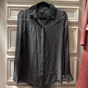 Monika Chiang Blouse with Leather Trim - Grey